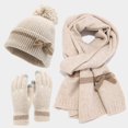 thumbnail image 2 of Winter Warm Knitted Scarf Beanie Hat and Gloves Set Men & Women's Soft Stretch Hat Scarf and Mitten Set Beige Free, 2 of 4
