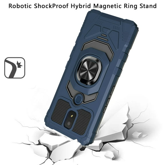 For Cricket Icon 3 Hybrid Dual Layer with Rotate Magnetic Ring Stand Holder Kickstand, Rugged Shockproof Anti-Scratch Protective Cover ,Xpm Phone Case [Blue]