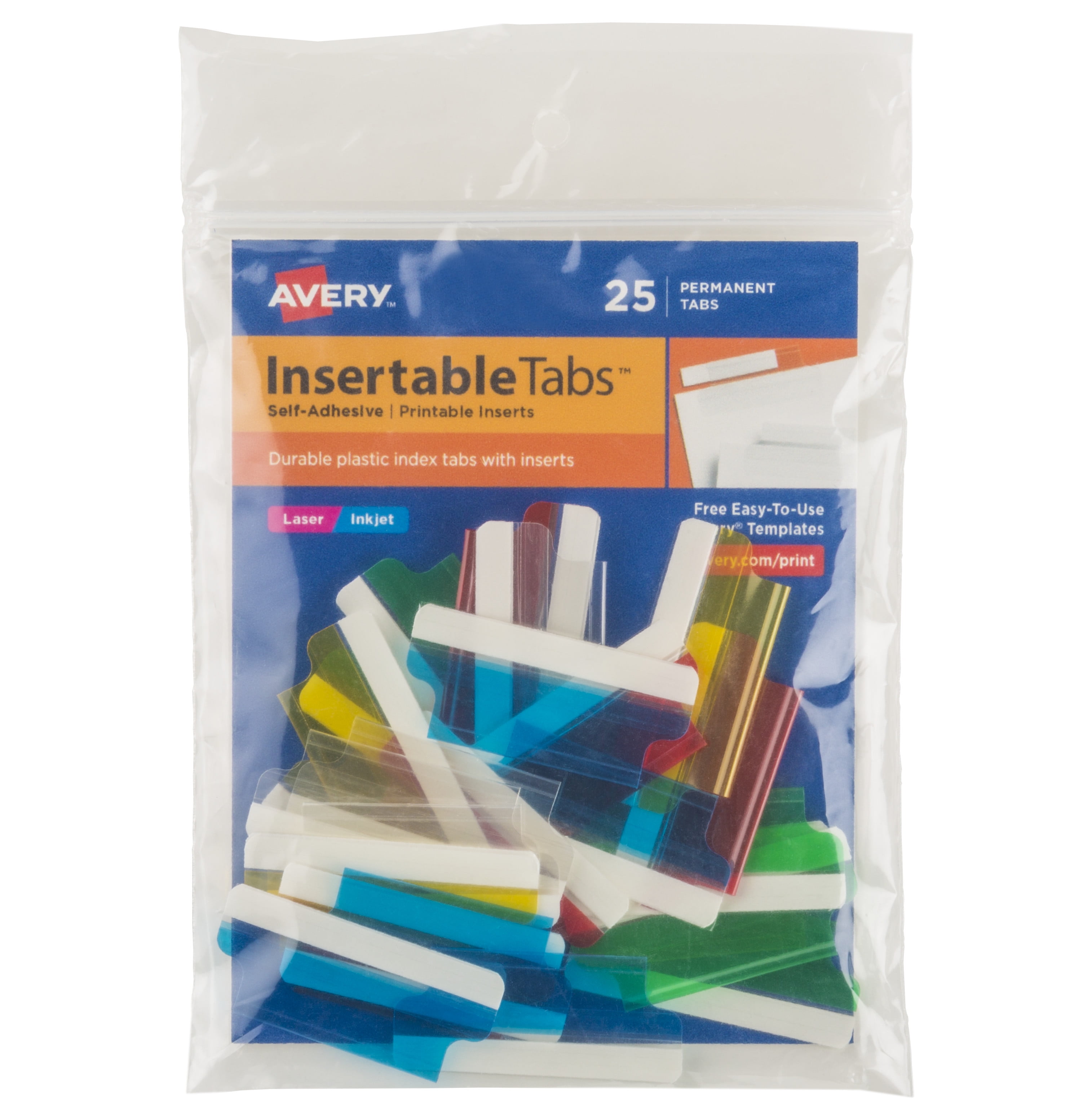 Avery Insertable Tabs, Printable Inserts, 11/2" Assorted, 25 Tabs