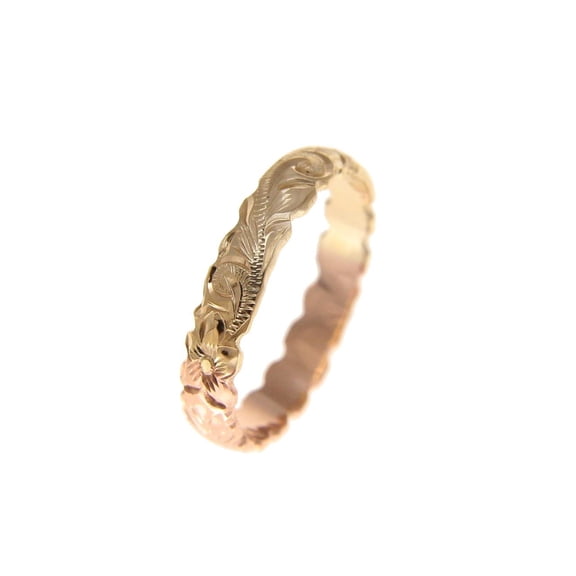 14k yellow rose gold 2 tone custom hand engraved Hawaiian scroll maile ring 4mm cut out size 12.5