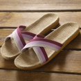 thumbnail image 1 of Zapatillas de lino para mujer, de verano, ligeras, para parejas, para el hogar, interiores, suela gruesa, cómodas sandalias con tiras cruzadas para hombres, 1 of 6