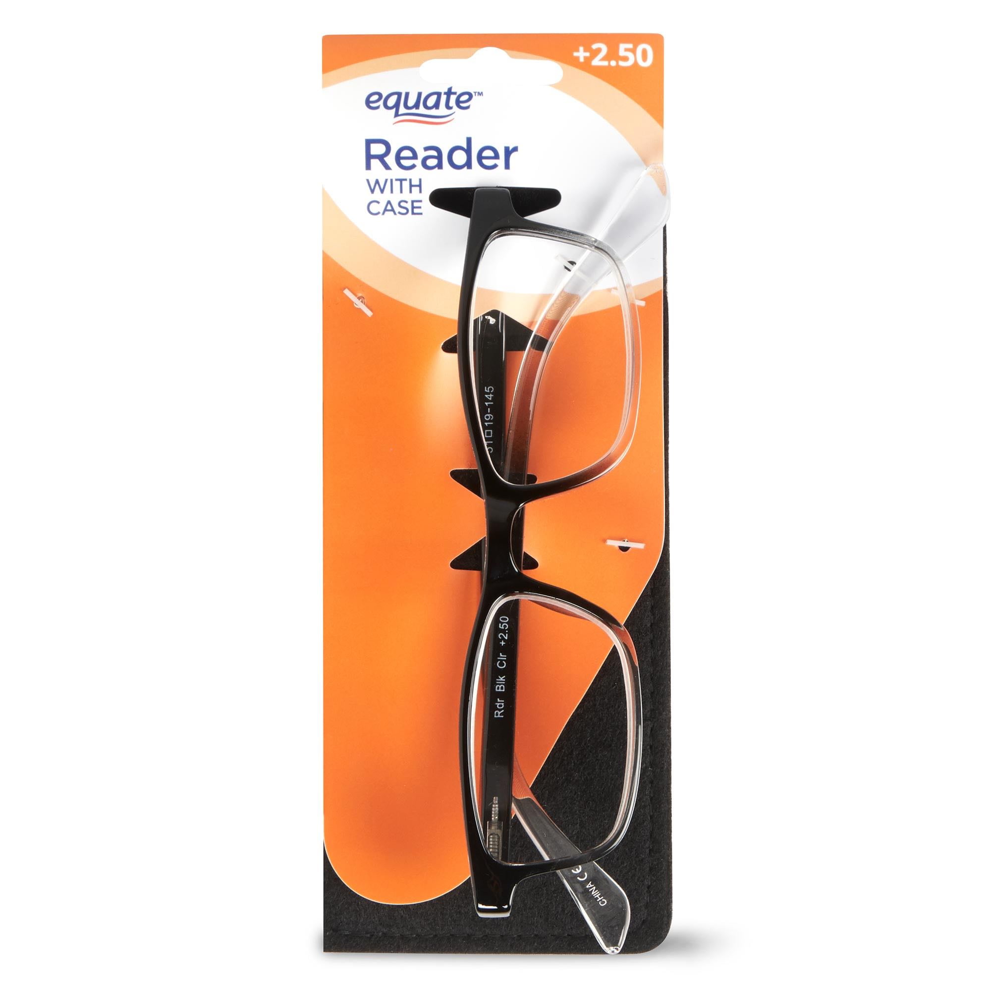 (3 pack) Equate Unisex Full Rim Reading Glasses with Case, Single Vision, Plastic Lens, Black/Clear, +2.50