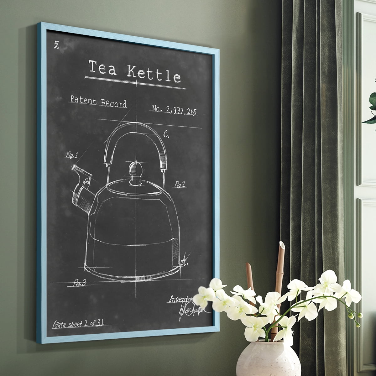 Morning Routine V Framed Print in Blue Solid Wood Framed Print No Nail Hanging