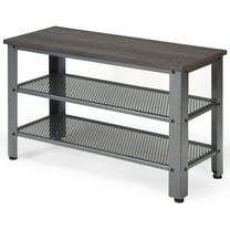 Topbuy 3-Tier Industrial Shoe Rack Entryway Bench with Mesh Storage Shelf