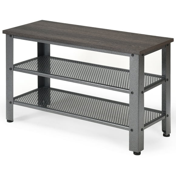 Patiojoy 3-Tier Industrial Shoe Rack Entryway Bench with Mesh Storage Shelf