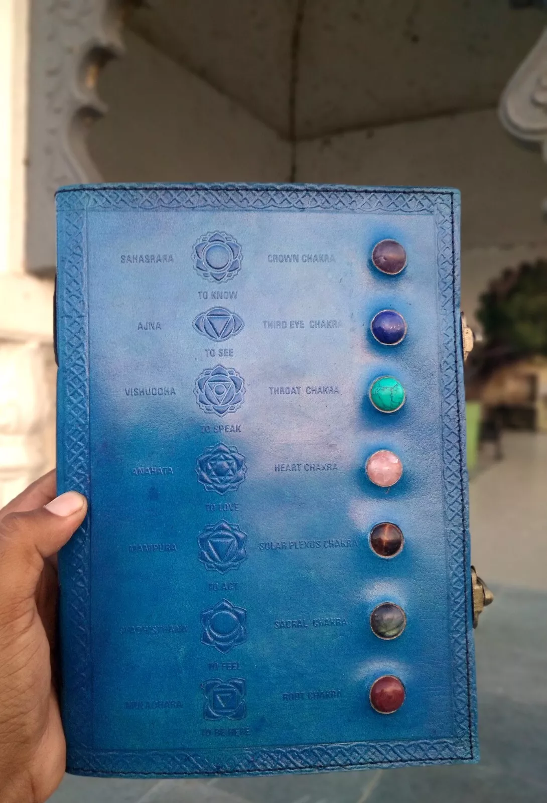 Handcrafted Embossed Design Vintage Leather Bound Journal Seven Chakra Stone with Symbol Diary Blank Notebook For Men & Women