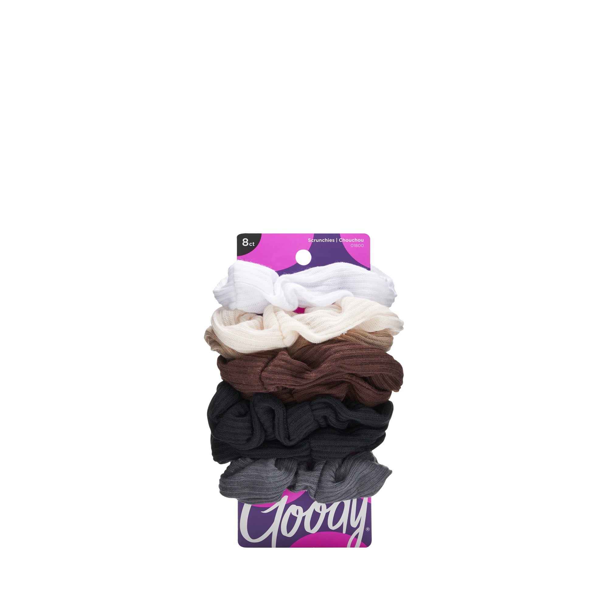 Goody Ouchless Ribbed Hair Scrunchies, Assorted Neutral Colors, 8 Ct