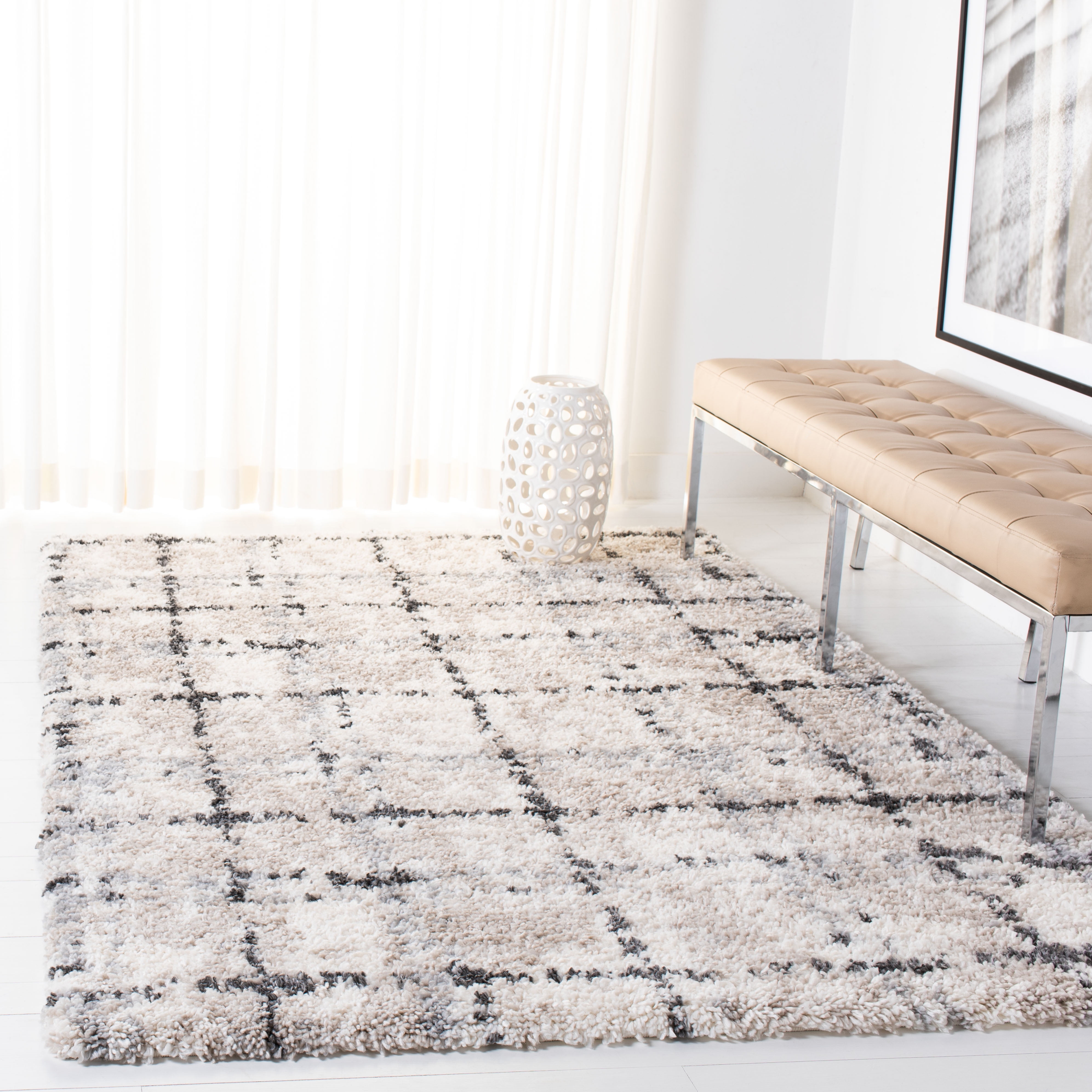 Safavieh  Fontana Shag Bekin Modern Check 2-inch Thick Rug 5'3" x 7'6" 5' x 8' Indoor Living Room, Bedroom, Dining Room Rectangle