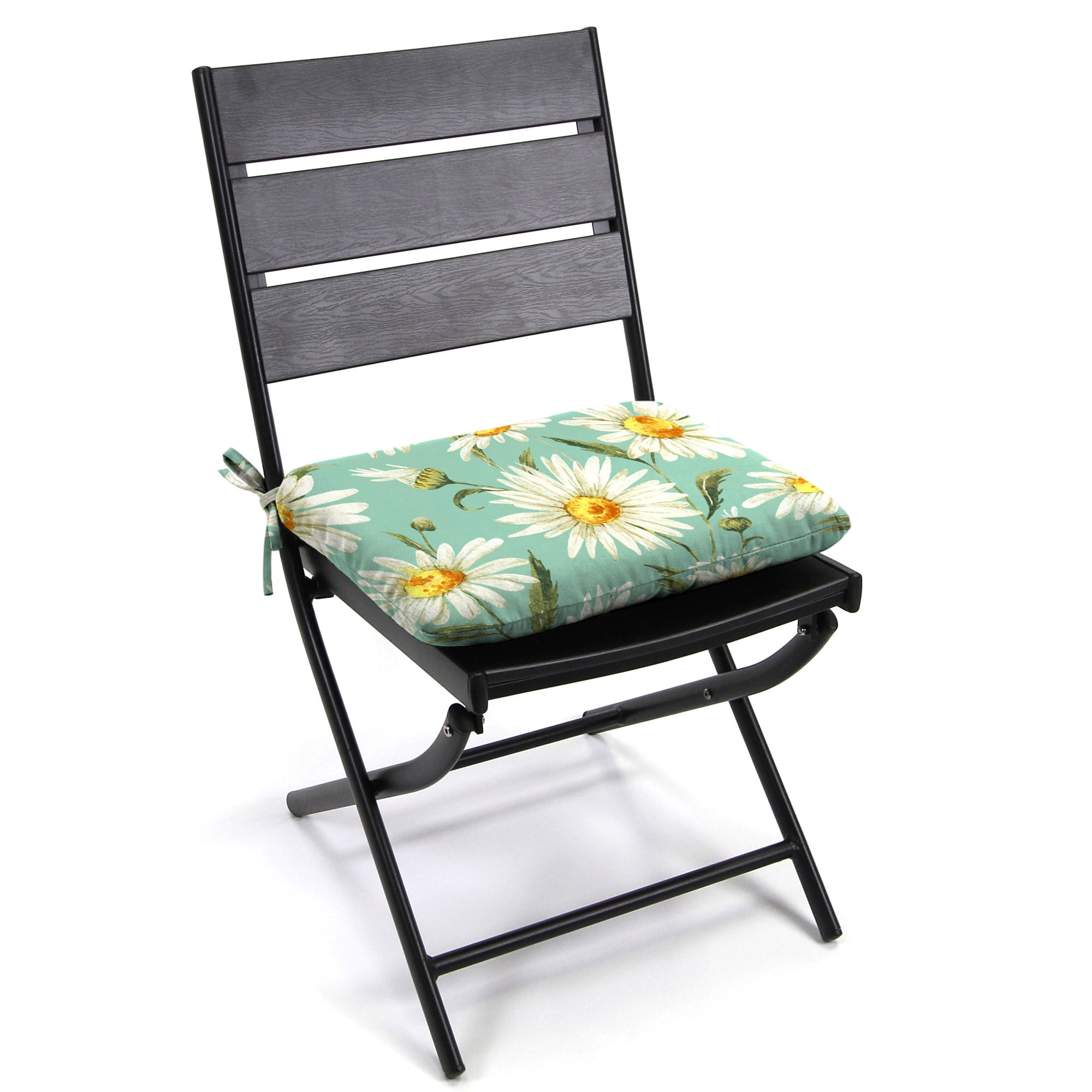 Jordan Manufacturing 16" x 16" Daphne Iceberg Aqua Floral Square Outdoor Chair Pad Seat Cushion with Ties (2 Pack)