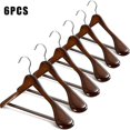 thumbnail image 2 of Brown 6 uds perchas de madera de hombro ancho con barra de pantalones antideslizante para abrigo ropa vestido traje, 2 of 5