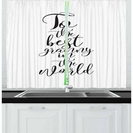 Grandma Curtains 2 Panels Set, To the Best Grandmother in the World Quote Monochrome Hand Lettering Illustration, Window Drapes for Living Room Bedroom, 55W X 39L Inches, Black White, by (Best Treatment For Leucoderma In The World)