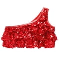 thumbnail image 3 of Eandarui Girls One-Shoulder Shiny Dance Crop Tops Tassel Tank Vest for Jazz Hip Hop Street Dancewear Red 4, 3 of 5