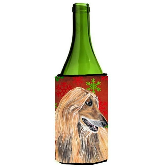 Afghan Hound Red Snowflakes Holiday Christmas Wine bottle sleeve Hugger - 24 Oz.