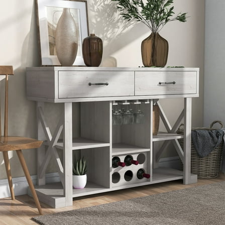 Ayan Multi-Storage Wood White Oak Wine Cabinet