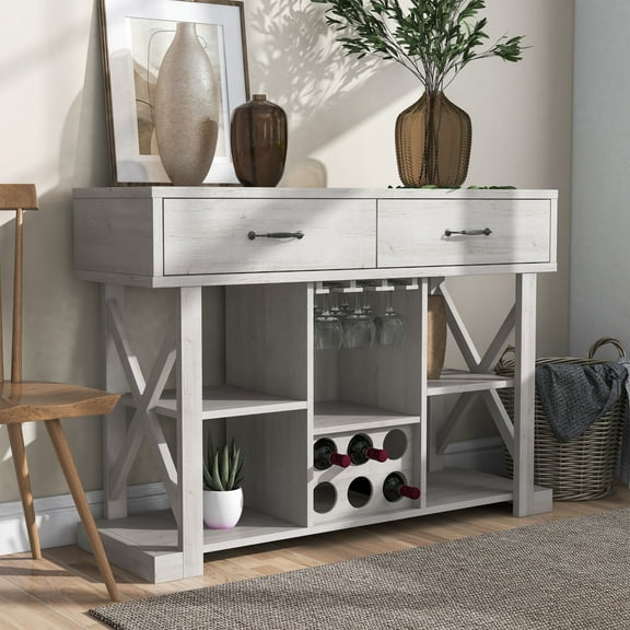 Ayan Multi-Storage Wood White Oak Wine Cabinet