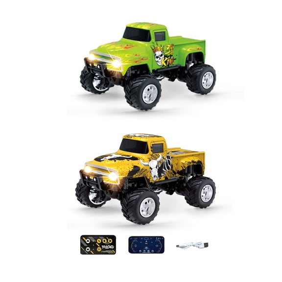 2Pcs RC Off-Road Truck, 1/64 Scale Alloy RC Car , 2.4GHz & App Control, Proportional 3-Speed Remote Control Car with Lights, Mini Rock Crawler, Ideal Holiday Gift for Men