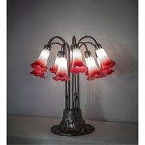 24" High Pink/White Tiffany Pond Lily 12 Light Table Lamp