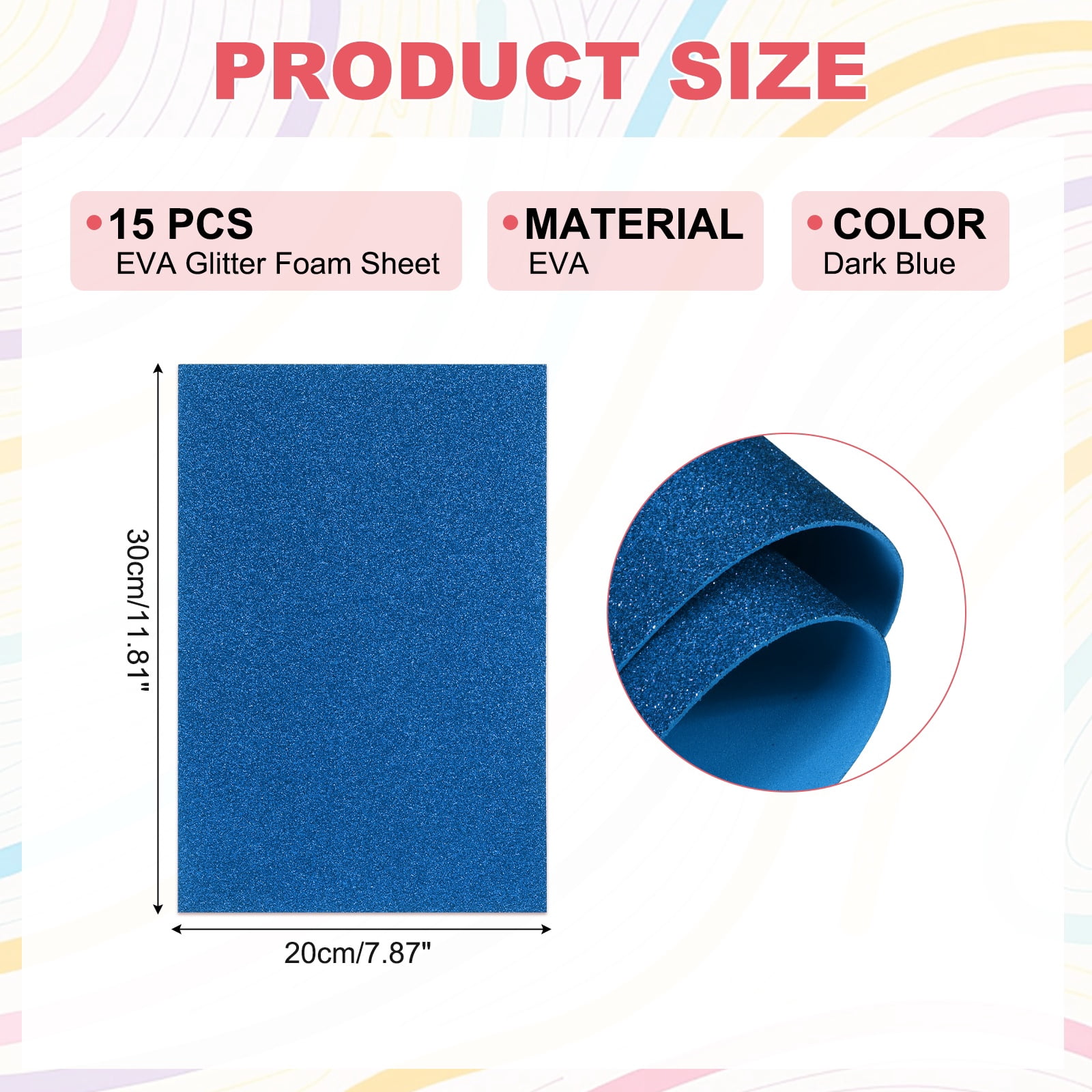 Uxcell 15 Pcs EVA Foam Sheet, 11.8 x 7.9 Inch 2mm Thick Glitter  Foam Sheets Sparkle Foams Paper for Classroom Scrapbooking DIY Handcraft Art Craft Project, Dark Blue