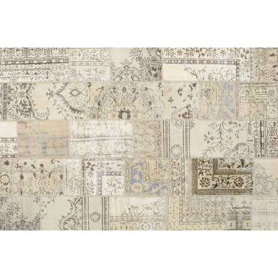 Ahgly Company Indoor Rectangle Contemporary Light French Beige Brown Patchwork Area Rugs, 7' x 9'