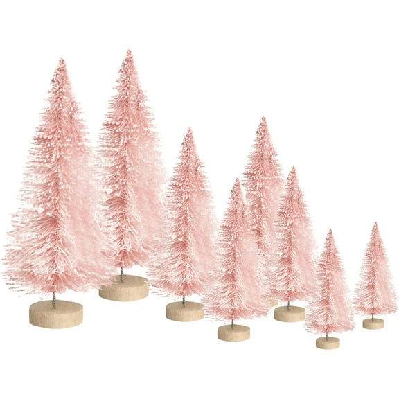 8PCS Artificial Mini Christmas Tree with Wooden Base Frosted Sisal Mini Pine Xmas Tree DIY Crafts Ornaments Winter Decorations for Home Party Decor