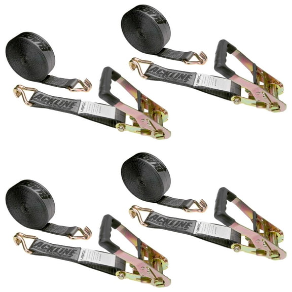 Blackline 2" x 30' Ratchet Strap w/ Double J Hooks - 4 Pack