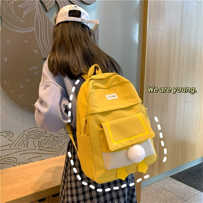 Backpack With Cute Duck Bear Plush Accessories Japanese School Bag For Teen  Girls Back To School Supplies (green)