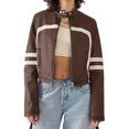 thumbnail image 4 of Stand Collar Women Long Sleeve Faux Leather Zipper Jacket Motorcycle Crop Coat, 4 of 5