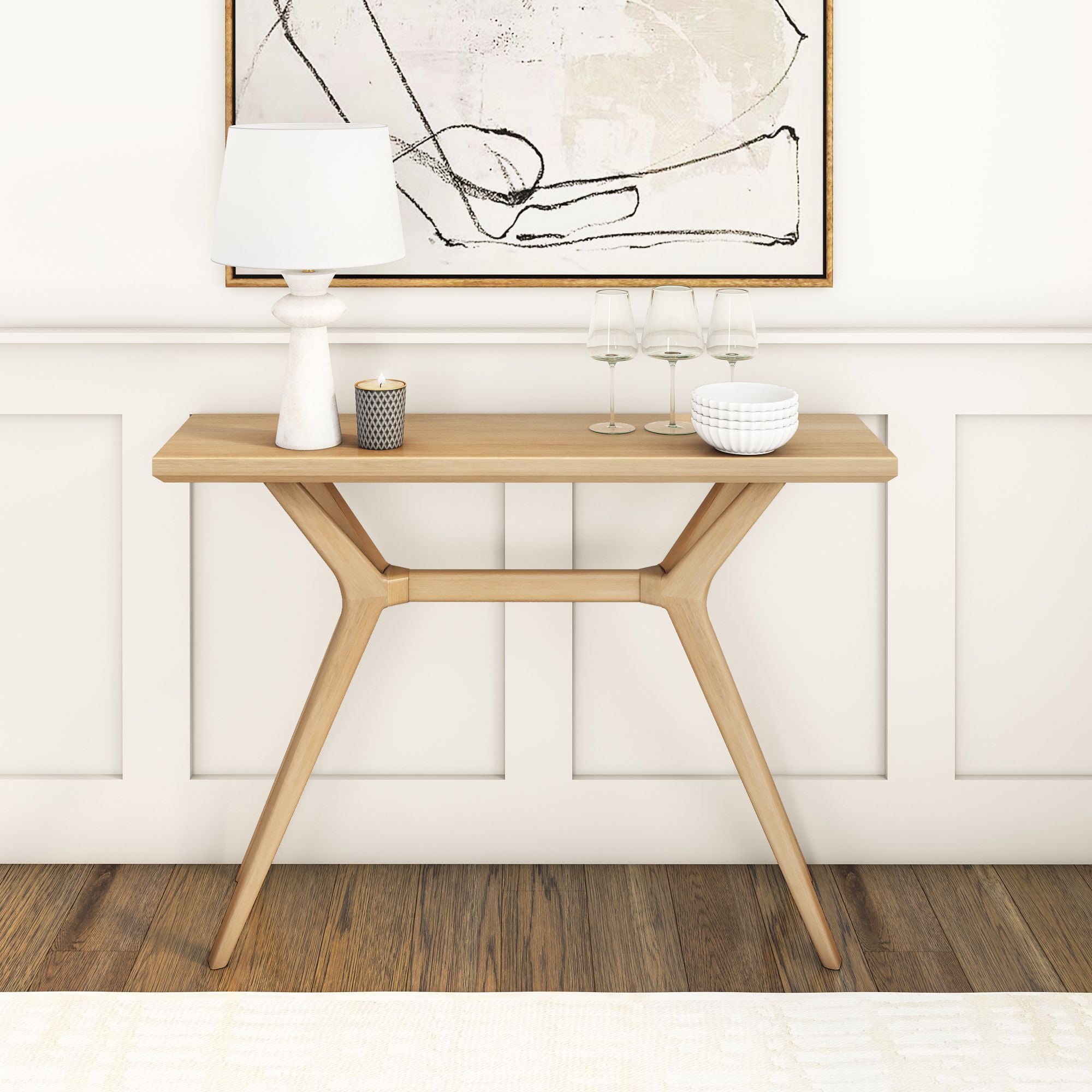 Plank+Beam Verso Console Table, 46 Inch Solid Wood Modern Sofa Table, Narrow Entryway Table for Hallway, Behind the Couch, Living Room, Foyer, Blonde