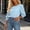 *Blue, variant on ClodeEU Women's Round Neck Puff 3/4 Sleeve Blouse,Casual Loose Tunic Top Beige,Women's Plus L