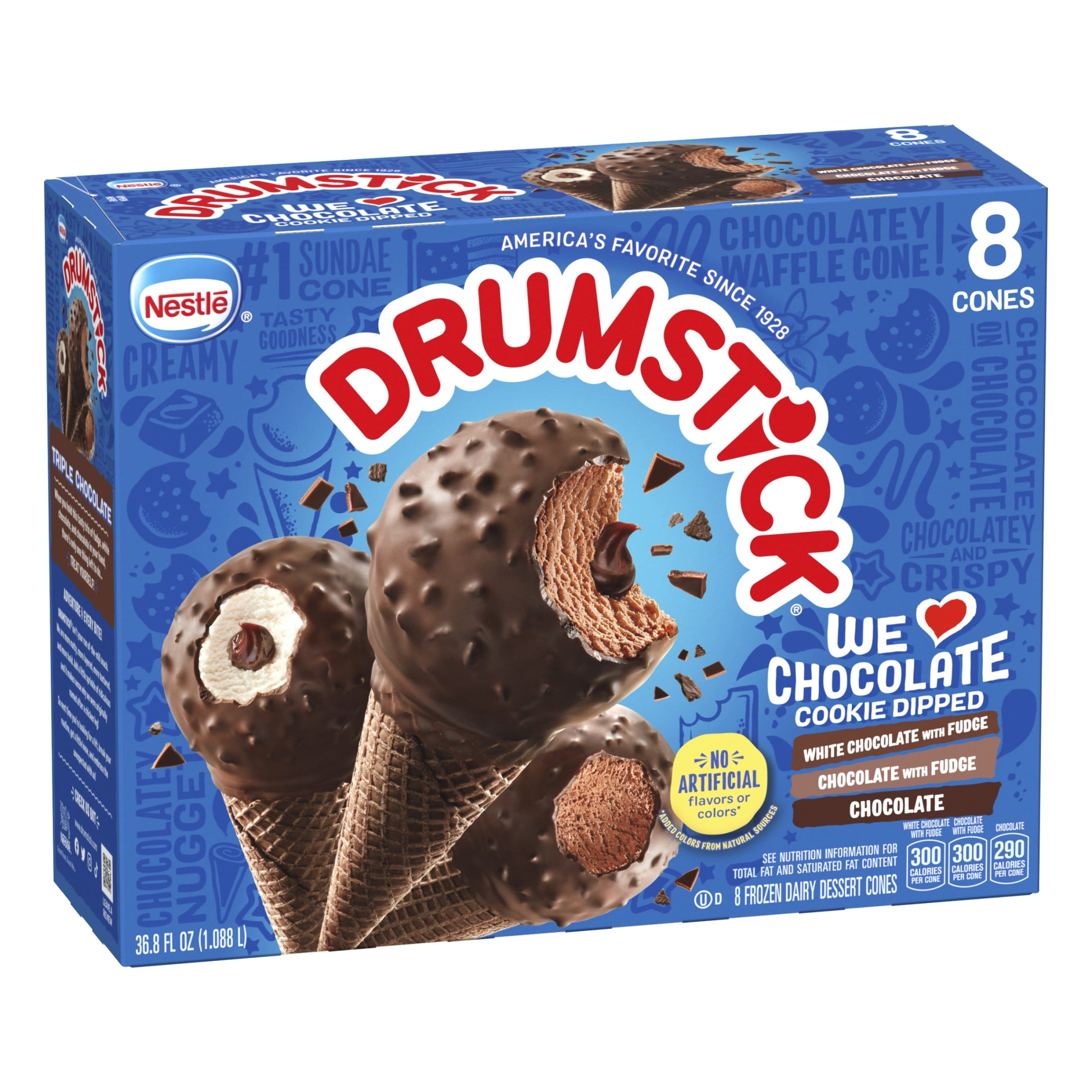 Drumstick Chocolate Cookie Dipped Sundae Cones Variety Pack, 8 Count