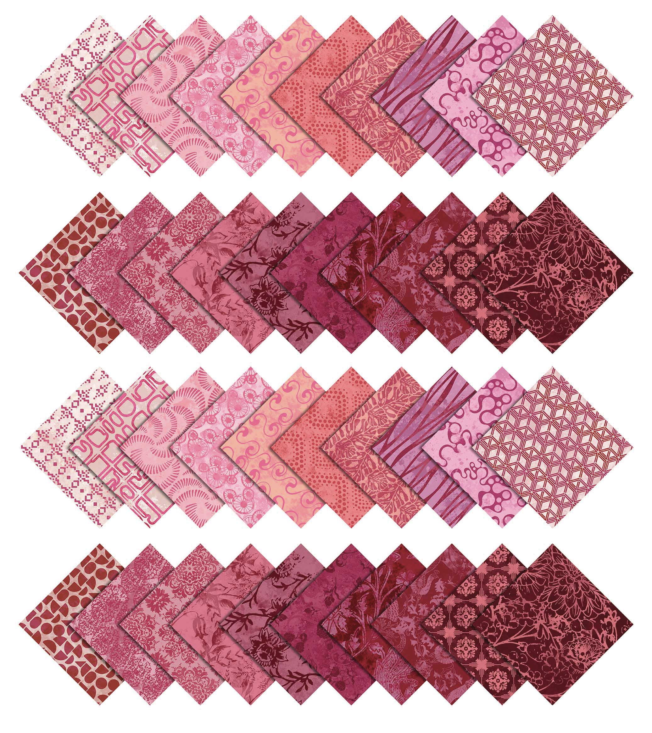 Soimoi 40Pcs Batik Print Cotton Precut Fabrics For Quilting Craft Strips 2.5x42inches Jelly Roll - Pink