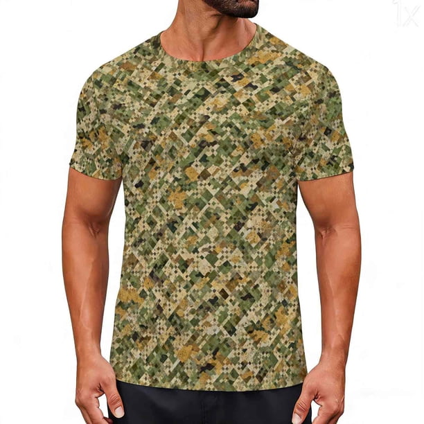 Sea la Camisa Ligera de las Mujeres Camuflaje Casual Impreso Manga Corta Cuello Redondo Deportes Vintage