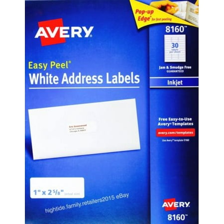Avery 8160 White Address Labels Inkjet Easy Peel Pop-up Edge, 1