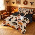 thumbnail image 4 of Homewish Halloween Retro Black Cat Queen Bedding, Witch Hat Pumpkin Bedding Comforter Set Queen, Beige Orange, Black Reversible 7-Piece, 4 of 7