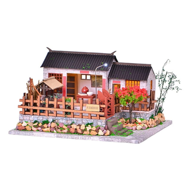 Casa de artesanal en miniatura, pueblo de , de DIY, casa , modelo de construcción en miniatura CUTICAT mini casa de muñecas de bricolaje