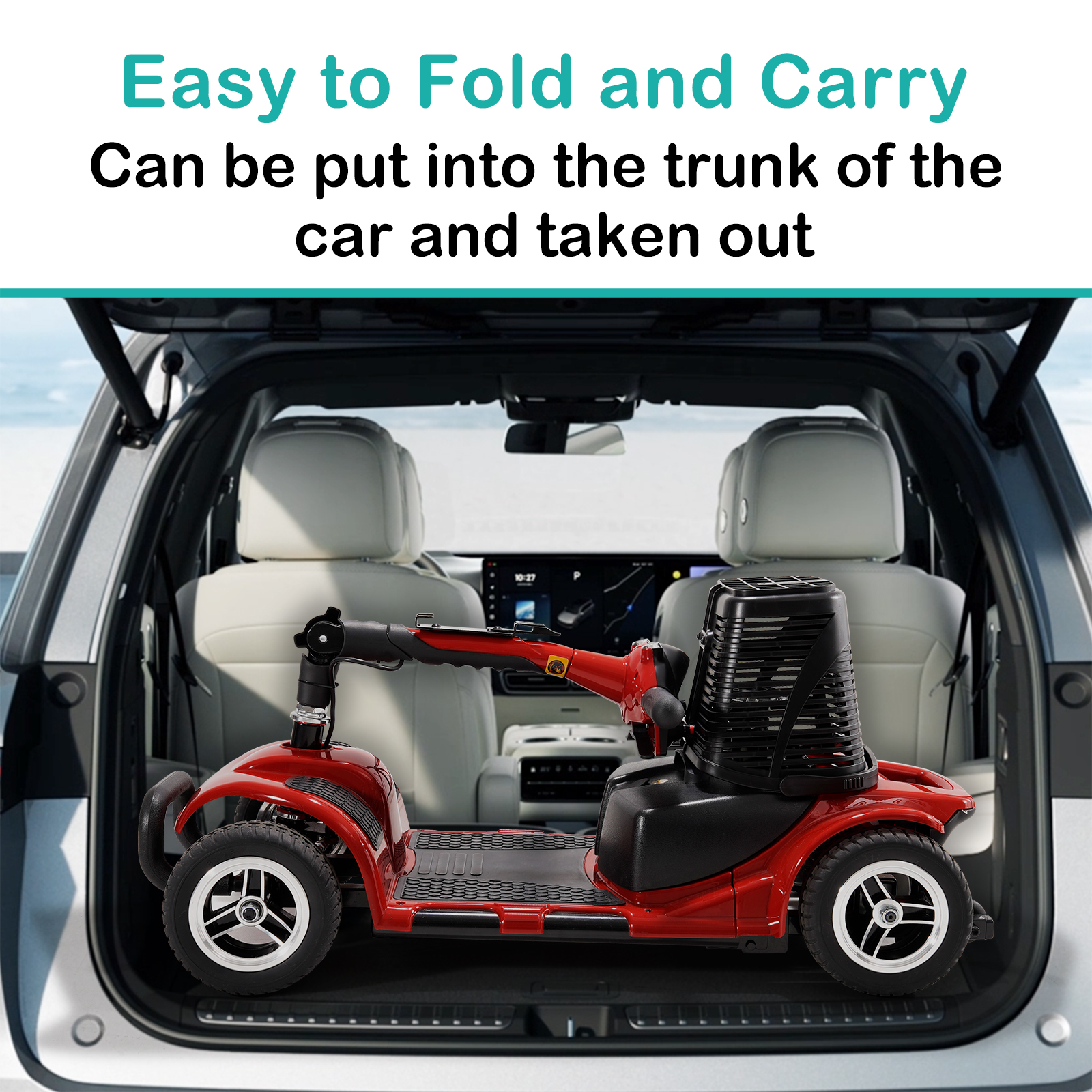 30 Miles Long Range 4 Wheel Electric Mobility Scooter with 350W Motor, Foldable Mobility Scooter for Adults/Seniors, 300LBS Capacity, Cup Holder, USB Port, Compact & Portable for Elderly, Silver