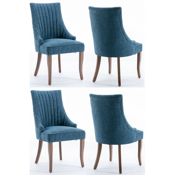 Set of 4 Cover Removable Interchangeable Upholstered Dining Chairs Linen Parsons Diner Chair Upholstered Fabric Dining Room Chairs with Solid Wood and Padded Seat Dining Chairs (Blue)