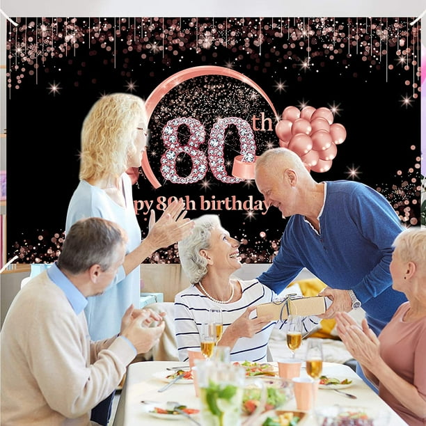 Happy 80th Birthday Banner Backdrop Decorations for Women, Rose Gold 80  Year Old Birthday Party Sign Supplies, 80th Birthday Background Poster  Photo Booth Decor 
