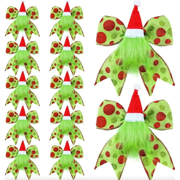 Janrevotw 6 Pcs Red and Green Christmas Bow, 6 In Large Garland Bow for Christmas Gift Wrapping Garland, Christmas Decoration Holiday Party Crafts Christmas Tree Ribbon Decorations Hat Butterfly