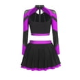 thumbnail image 4 of Xnihocha Womens Shiny Rhinestone Cheerleading Uniform 2 Piece Set Long Sleeve Crop Top & Skirt For Dance Purple XXL, 4 of 6