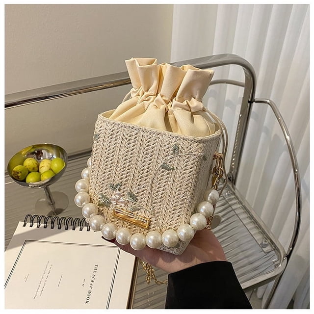 Zhuge Bolso de hombro tejido para mujer, bolso de mano tejido, bolso de mano tejido elegante para playa de verano, bolsos de hombro de 4,33 x 4,72 x 4,33 pulgadas (blanco F)