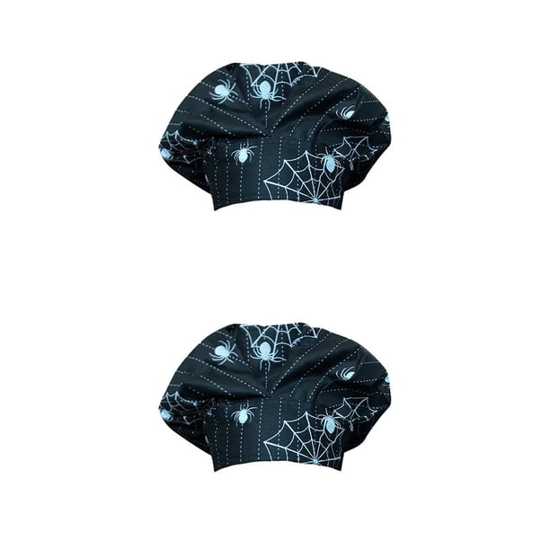 Qarigey Gorros de operación Enfermeras Durabilidad En forma de calabaza Botón de pulido opaco de color puro Gorros de trabajo Hallowmas Negro-blanco 2Conjunto