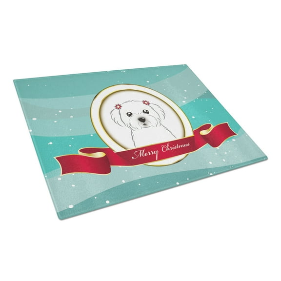 Caroline's Treasures Maltese Merry Christmas Glass Cutting Board Large