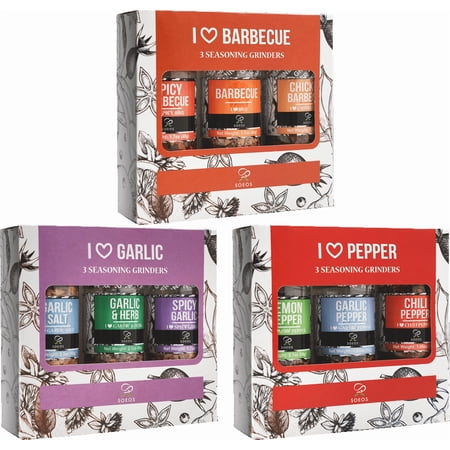 Soeos Spice Seasoning Set of 9 with Integrated Grinders, Individual Spice Grinder
