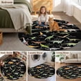 thumbnail image 5 of Black Dinosaur Round Area Rug 8Ft Washable Large Circle Rugs for Living Room Dorm, Vintage Letters Farm Animals Non-Slip Carpet Floor Mats Indoor Outdoor Carpet Runner Aesthetic Home Decor, 5 of 8