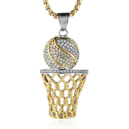 Mens 18k Gold Silver Plated Basketball Rim Cz Inlay Pendant Hip Hop Box ...