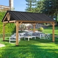 thumbnail image 5 of EAGLE PEAK 13x11 Cedar Frame Hardtop Gazebo, Natural Wood Outdoor Pavilion with Black Powder Coated Steel Gable Roof, 12x10 Frame, Black, 5 of 9