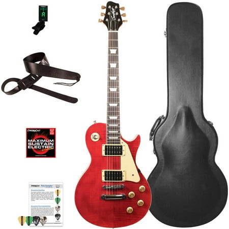 Custom Flame Top Electric Guitar - Sawtooth Heritage Series Flame Maple Top Electric Guitar with ChromaCast Pro Series LP Body Style Hard Case and Accessories