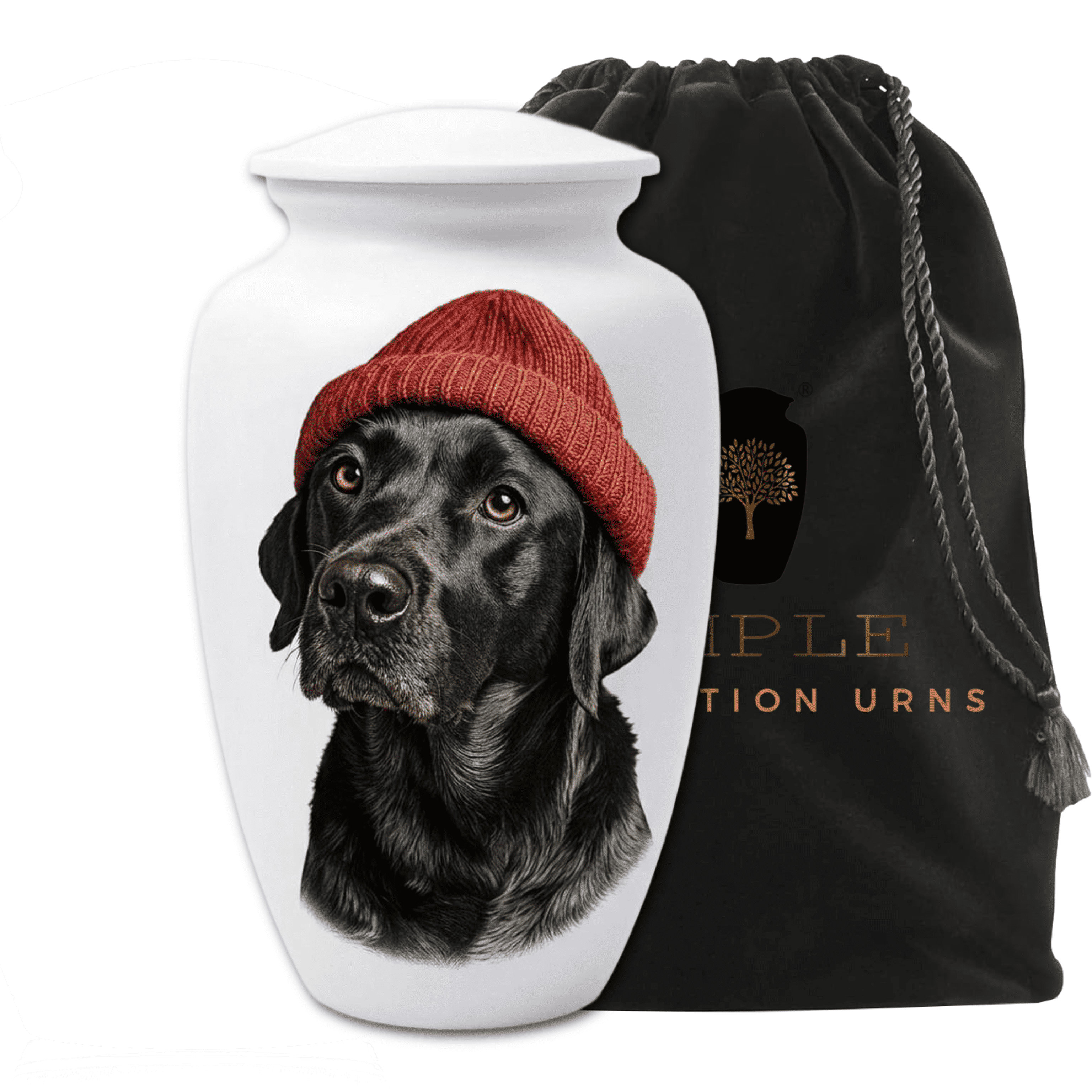 Black Dog Memorial Urn – Handmade Aluminum Pet Cremation Urn with Artistic Dog Portrait