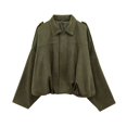 thumbnail image 4 of Yigetop Oversized Jacket, Women's Stylish Oversized Suede Effect Jacket with Shoulder Collared Neck Zip Up Coat Bomber Jacket Green XS, 4 of 9